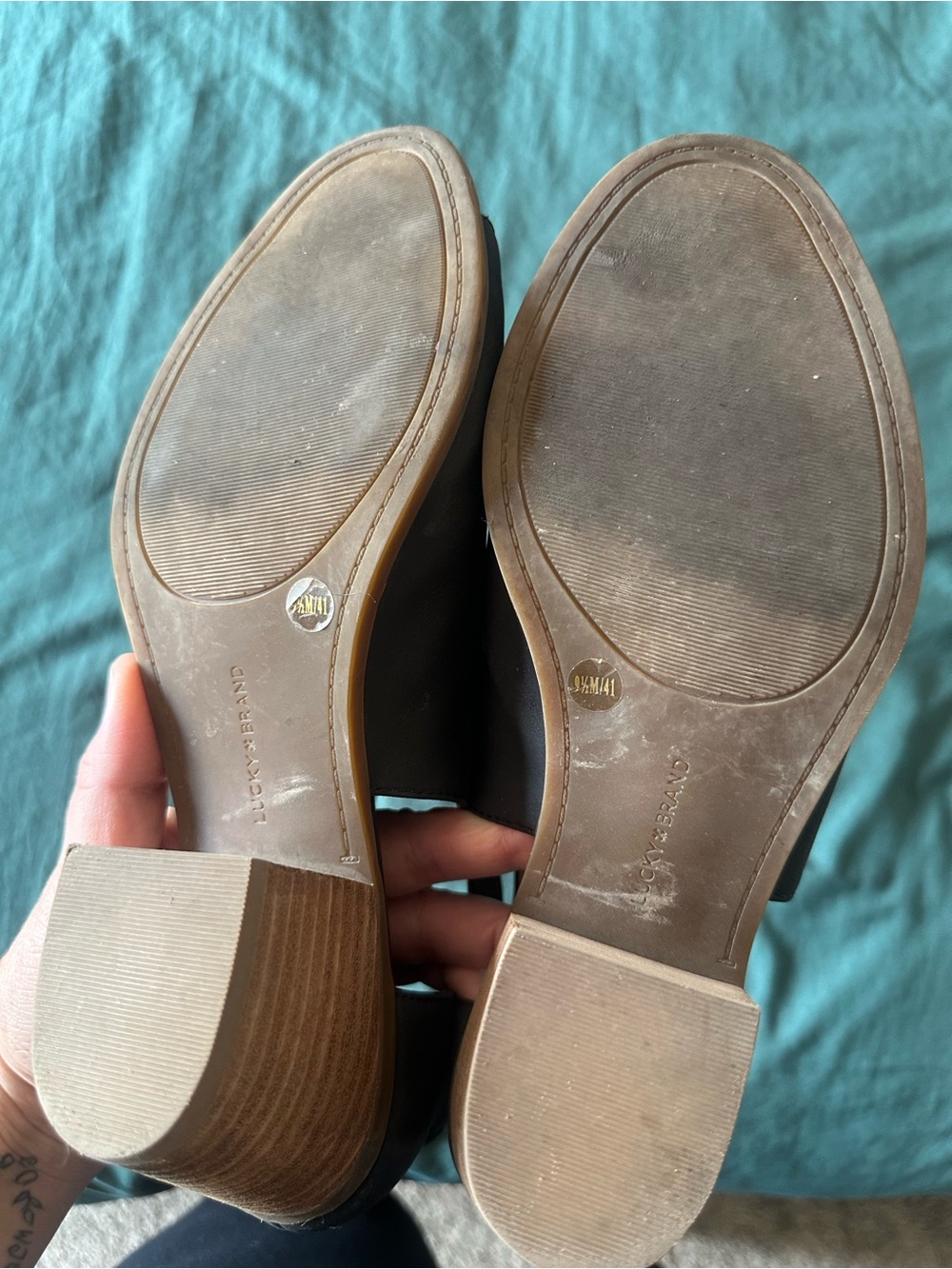 Lucky Brand Black & Brown Open-Toe Stacked Heel Booties - Picture 5 of 6